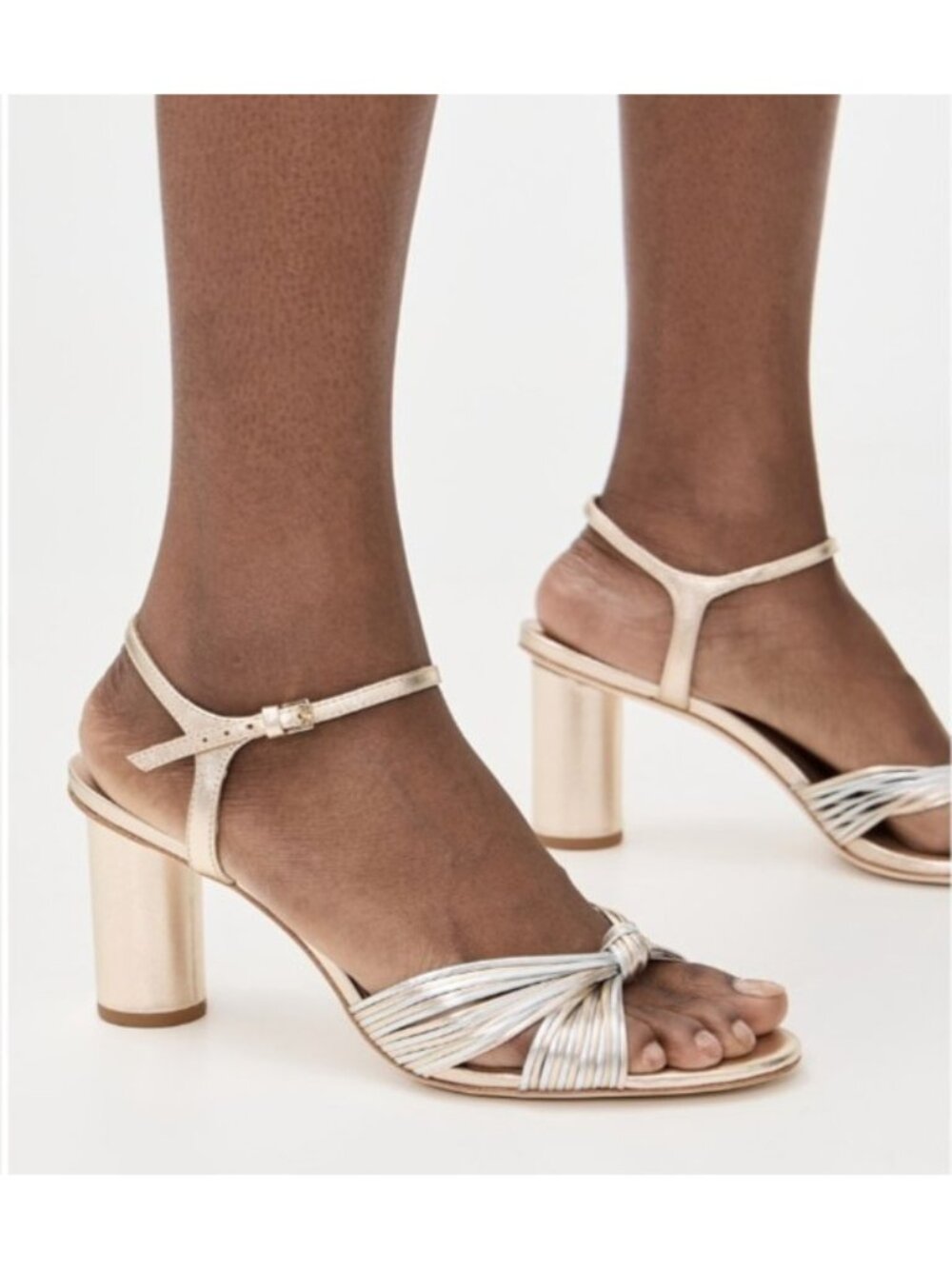 Reformation Petra Cylinder Heel Gold Silver Metallic Leather Sandals Size 6